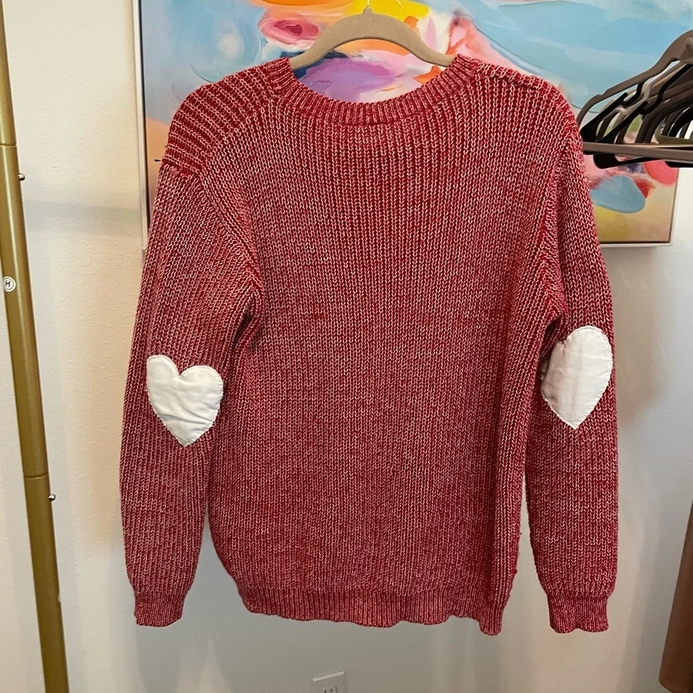 Cozy Red Knit Sweater heart sleeve warm holiday valentines love cozy - Picture 6 of 6